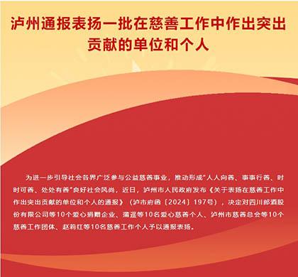喜报｜6686体育官网股份公司荣获泸州市“爱心捐赠企业”称号